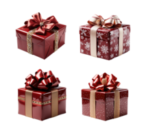 Set of Red Christmas gift boxes isolated on transparent background, AI Generative png