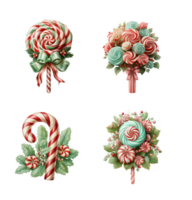 Set of Christmas Candy with Holly and Berries on transparent background, AI Generative png