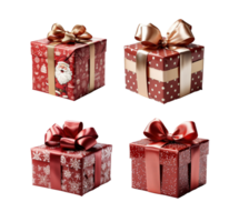 Set of Red Christmas gift boxes isolated on transparent background, AI Generative png