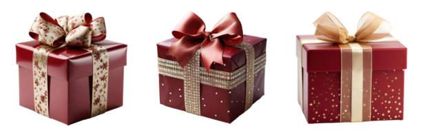 Set of Red Christmas gift boxes isolated on transparent background, AI Generative png