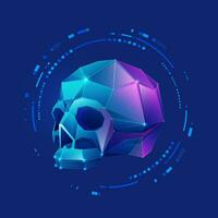 Graphic of low poly skull presented with cyberpunk style vector