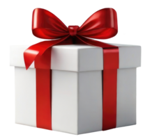 White gift box with red ribbon bow. AI Generative png