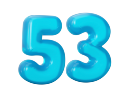 blå gelé siffra 53 femtio tre gelé färgrik alfabet tal för barn 3d illustration png