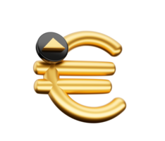 Golden euro icon with arrow up . Economy, finance, money, investment symbol. Currency growth diagram concept. 3d illustration. png
