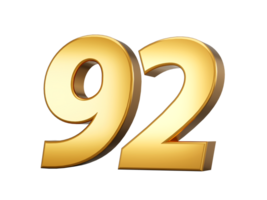 3d Shiny Gold Number 92, Ninety Two 3d Gold Number , 3d illustration png