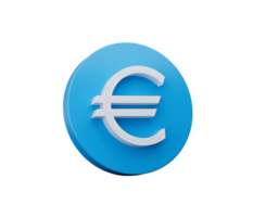 vit euro ikon. symbol av euro med blå ikon 3d illustration png