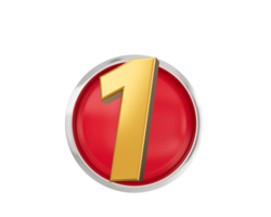 Gold Number 1 Gold Number One On Rounded Red Icon with Particles , 3d illustration png