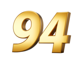 3d Shiny Gold Number 94, Ninety Four 3d Gold Number , 3d illustration png