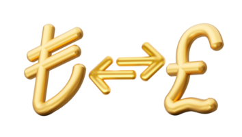 3d gouden lire en pond symbool pictogrammen met geld uitwisseling pijlen 3d illustratie png