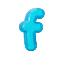 Letter f made of Aqua blue jelly liquid. 3d alphabet small letters 3d illustration png