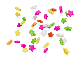 Star Shape colorful candies falling fly  3d illustration png