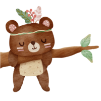 Cute baby teddy bear Cartoon Tribal forest woodland animal character. png