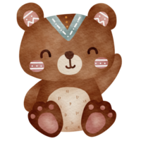 Cute baby teddy bear Cartoon Tribal forest woodland animal character. png