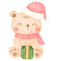 Cute Baby Bear cartoon Merry Christmas watercolor illustration png