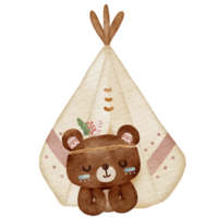 Cute baby teddy bear Cartoon Tribal forest woodland animal character. png