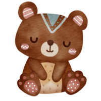 Cute baby teddy bear Cartoon Tribal forest woodland animal character. png