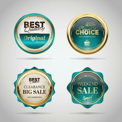 Luxury golden green badges and labels. Retro vintage circle badge design