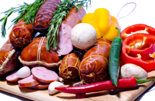 lecker Würste und Gemüse isoliert Über transparent Hintergrund png Illustration