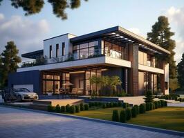 3D urban modern residence house exterior design AI Generative photo