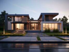 3D urban modern residence house exterior design AI Generative photo