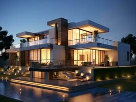 3D urban modern residence house exterior design AI Generative photo