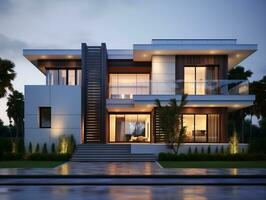 3D urban modern residence house exterior design AI Generative photo