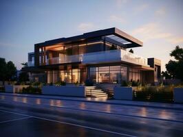 3D urban modern residence house exterior design AI Generative photo