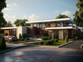 3D urban modern residence house exterior design AI Generative photo