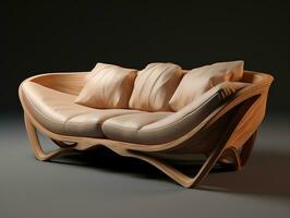 3D model of a modern couch made from wood AI Generative photo