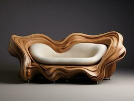 3D model of a modern couch made from wood AI Generative photo