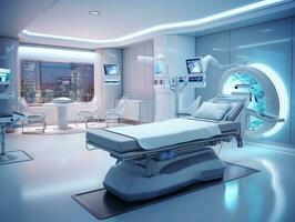 alto tecnología hospital habitación de el futuro ai generativo foto