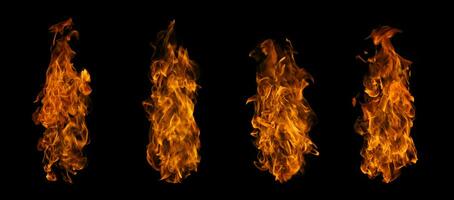 Fire collection set of flame burning isolated on dark background for graphic design usage photo