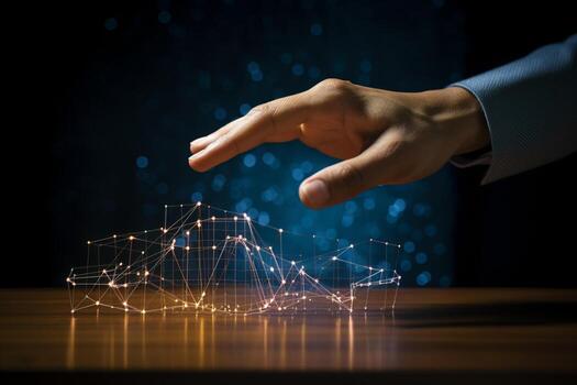 businessman investor hand touching a digital stock graph bokeh style background with Generative AI photo