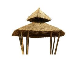 Thatch gazebo or outdoor pavilion with the roof made of coconut leaf isolated on white background for the beach design of hut and cafe usage photo