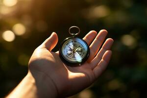 close up of businessman holding a clock time management concept bokeh style background with Generative AI photo