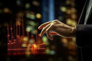 close up businessman holding digital chart bokeh style background with Generative AI photo
