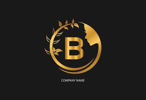 Beauty logo initial letter B with golden style color and leaf. Natural beauty logo template vector