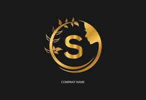 Beauty logo initial letter S with golden style color and leaf. Natural beauty logo template vector