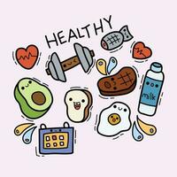 This is a collection of cute doodle images with healthy themes, this is perfect for your various needs such as stickers and others vector