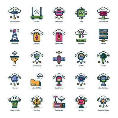 Cloud System icon pack for your website design, logo, app, and user interface. Cloud System icon filled color design. Vector graphics illustration and editable stroke.