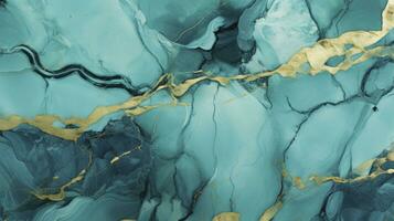 Turquoise Marble Texture Illustration with Cracked Gold Accents. AI Generated photo