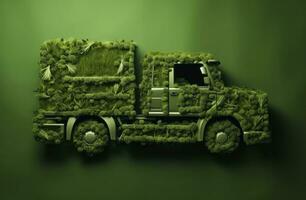 camión hecho desde césped en un verde campo. ai generado foto