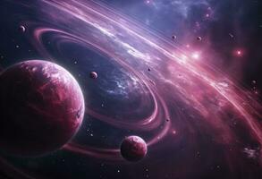 Crimson and Pink Hued Planet in Space background. AI Generated photo