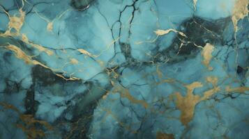 Turquoise Marble Texture Illustration with Cracked Gold Accents. AI Generated photo