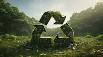 Nature-Embraced Recycling Symbol. A Call to Action for Climate Preservation and Waste Reduction. AI Generated photo