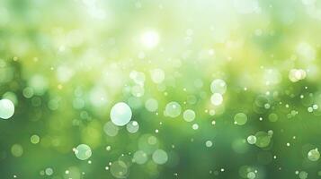 Spring-Themed Abstract Banner with Green Blurred Bokeh Lights. AI Generated photo