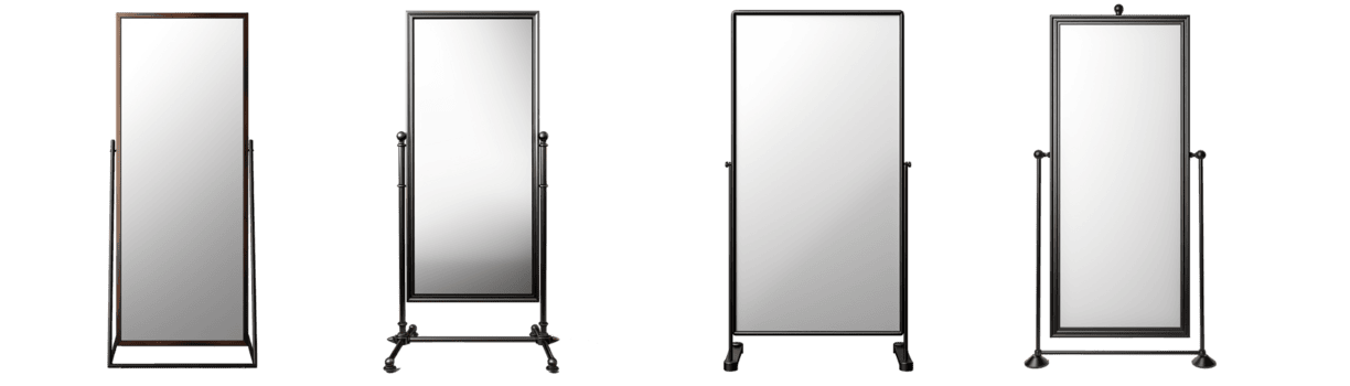 impostato di in piedi specchio con metallo telaio. rettangolo in piedi specchio con moderno metallo telaio. isolato su trasparente sfondo. generativo ai png