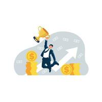 Business man success win reward and earn money from sales vector illustration