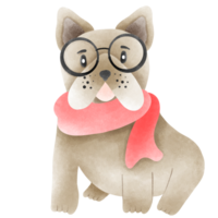 vattenfärg stil franska bulldogg bär jul hatt - festlig ritad för hand illustration png