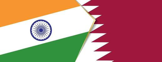 India and Qatar flags, two vector flags.